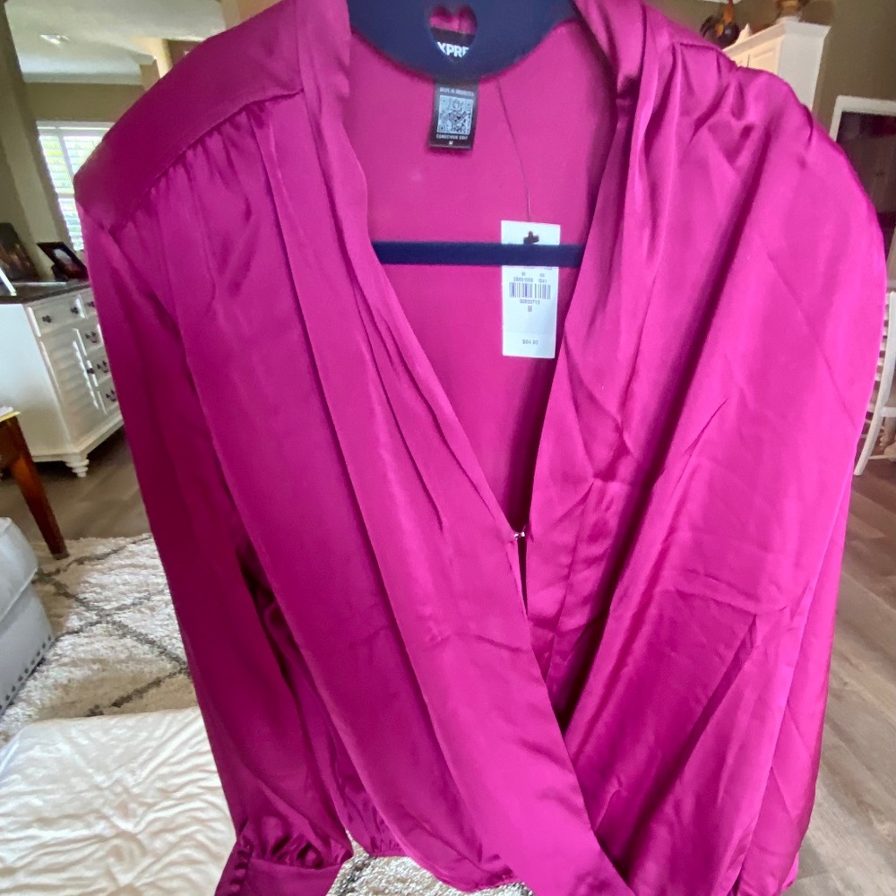 Express Fuchsia Satin Blouse, Size M